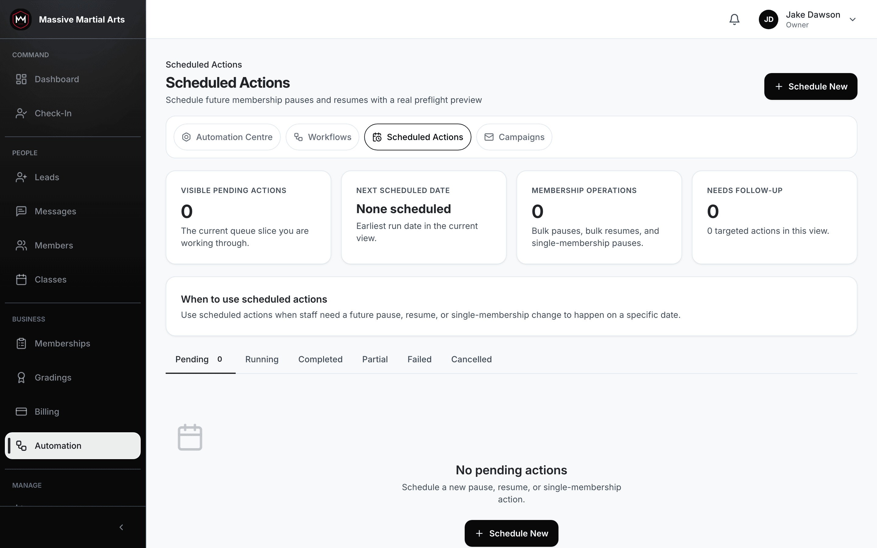 Product screenshot: scheduled action with a preview of who is affected